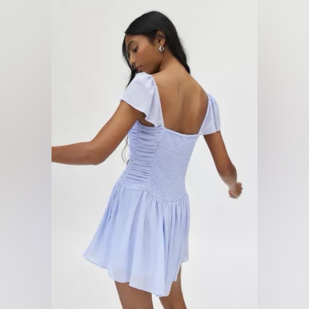 Kimchi Blue Pastel Blue Balletcore Romper Chiffon Ruched Coquette Small New - Picture 3 of 7